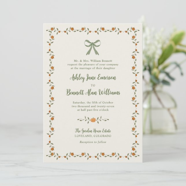 Invitation Mariage à l'arc en citrouille d'automne  (Debout devant)