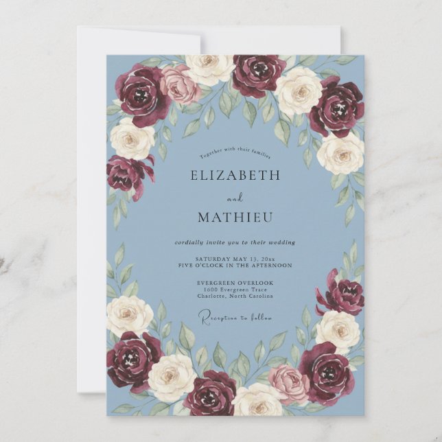 Invitation Mariage à l'arc floral rose Bourgogne (Devant)