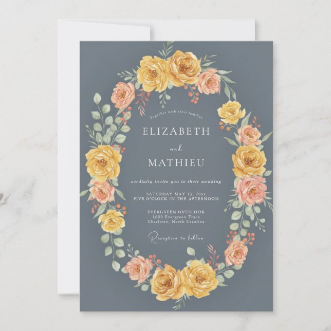 Invitation Mariage à l'Arch Flourish Bleu Ardoise Peintre (Devant)