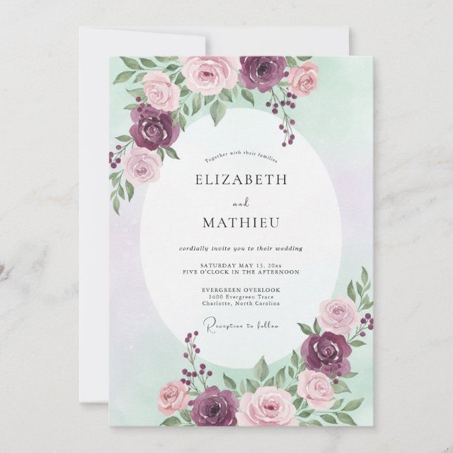Invitation Mariage à l'arche botanique de fleurs de prunier (Devant)