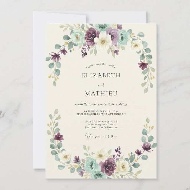Invitation Mariage à l'arche botanique de menthe violette (Devant)