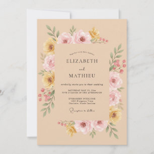 Invitation Mariage à l'arche botanique rose tendre