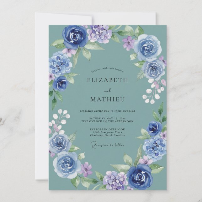 Invitation Mariage à l'arche de bleu poussiéreux (Devant)