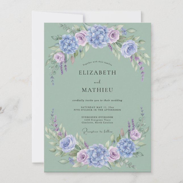 Invitation Mariage à l'arche de Fleur de Sauge Bleue (Devant)