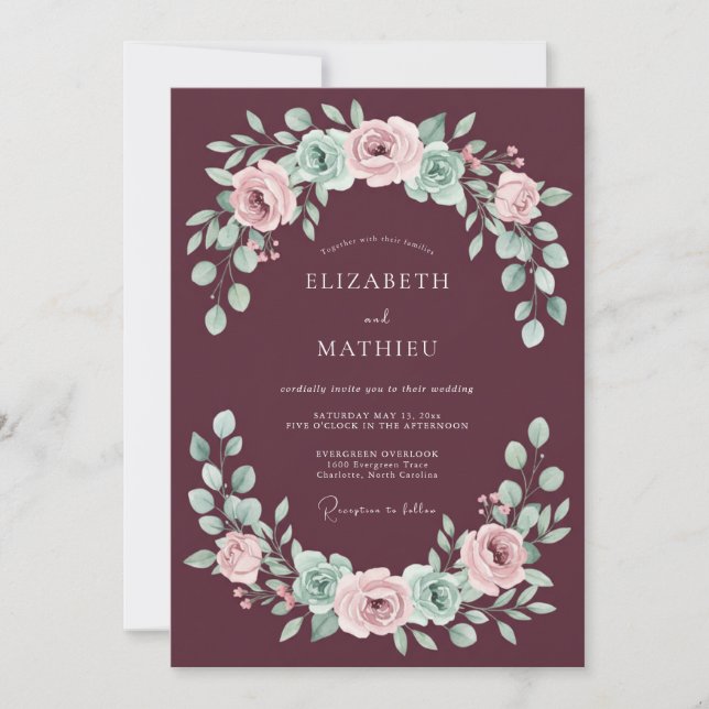 Invitation Mariage à l'arche de floraison de Bourgogne (Devant)