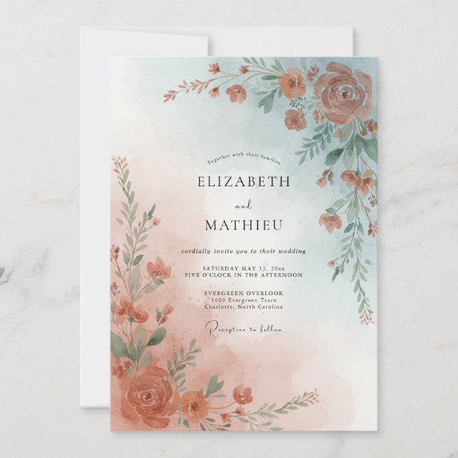 Invitation Mariage à l'arche de floraison en terre cuite (Devant)