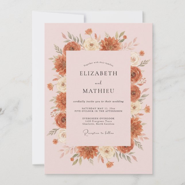 Invitation Mariage à l'arche de floraison en terre cuite (Devant)