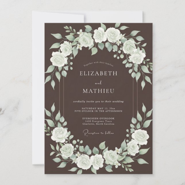 Invitation Mariage à l'arche de rose brune (Devant)