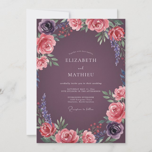 Invitation Mariage à l'Arche de Rose Pourpre (Devant)