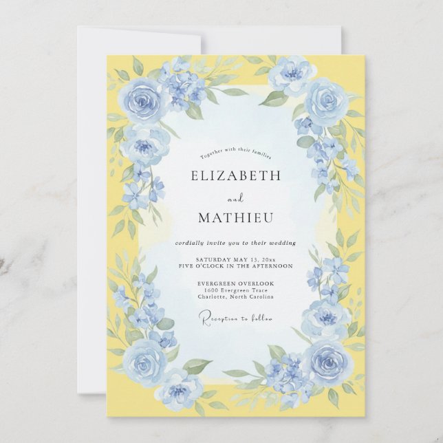 Invitation Mariage à l'arche éthérée bleue avec fioritures (Devant)