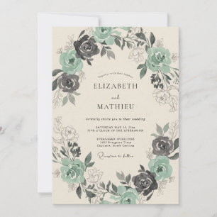 Invitation Mariage à l'arche florale au charbon de menthe