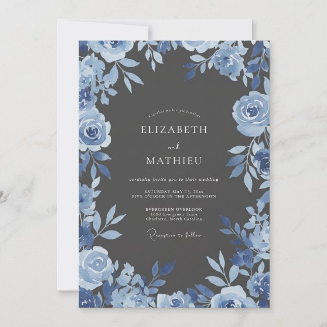 Invitation Mariage à l'arche florale bleue (Devant)