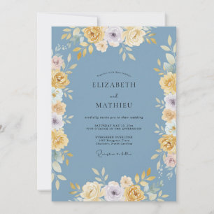 Invitation Mariage à l'arche florale bleue jaune