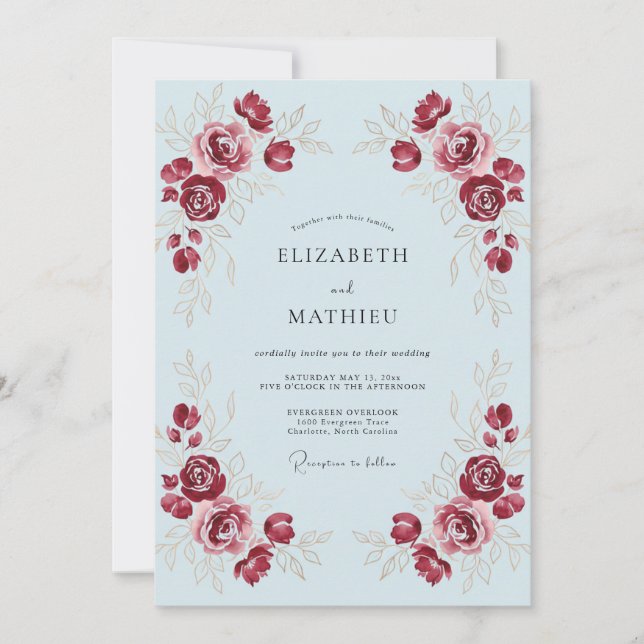 Invitation Mariage à l'arche florale cramoisie (Devant)