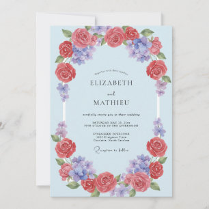 Invitation Mariage à l'arche florale de corail bleu
