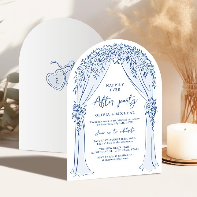 Invitation Mariage à l'arche florale dessinée à la main bleue (Blue Hand Drawn Floral Arch Wedding party Invitation)