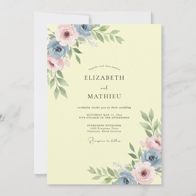 Invitation Mariage à l'arche florale jaune pâle (Devant)