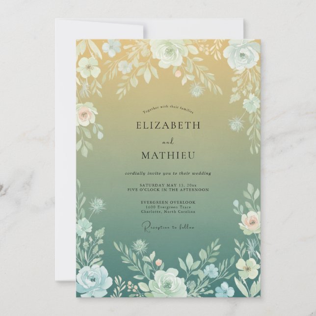 Invitation Mariage à l'arche florale jaune vert (Devant)