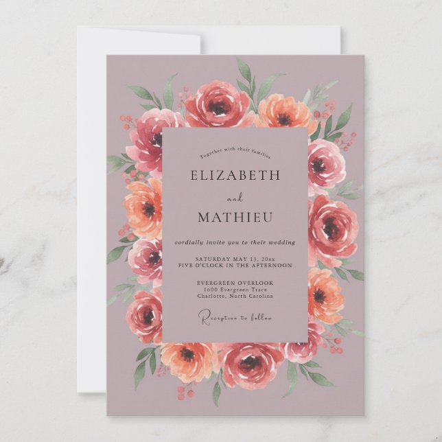 Invitation Mariage à l'arche florale mauve peintre (Devant)