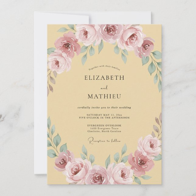 Invitation Mariage à l'arche florale Rose Poussiéreuse (Devant)