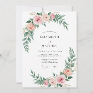 Invitation Mariage à l'arche florale rose tendre