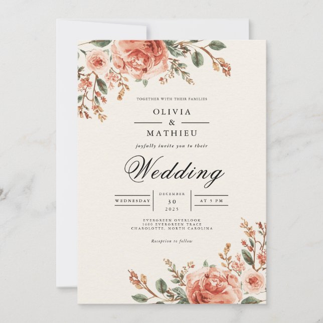 Invitation Mariage à l'arche florale rustique (Devant)