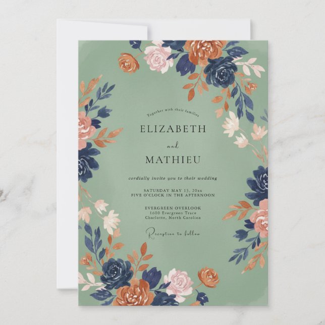 Invitation Mariage à l'arche florale sauge (Devant)