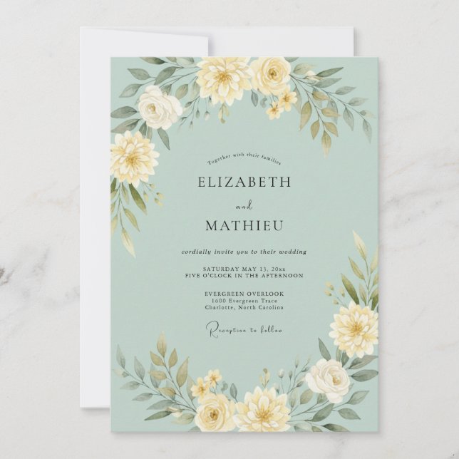 Invitation Mariage à l'arche florale vert menthe (Devant)
