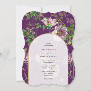 Invitation Mariage à l'arche florale verte dorée violette