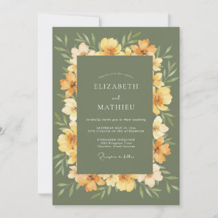 Invitation Mariage à l'arche florale verte olive peintre