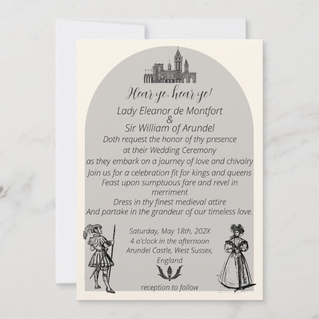 Invitation Mariage à l'Arche Gravée Renaissance Médiévale (Devant)