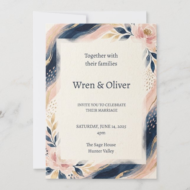 Invitation Mariage à l'arche Navy Blush (Devant)