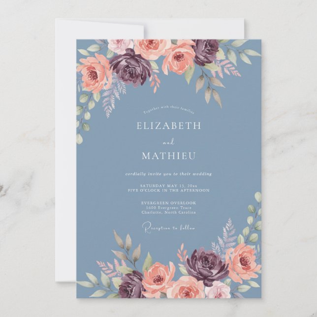 Invitation Mariage à l'arche peintre bleu poussiéreux (Devant)