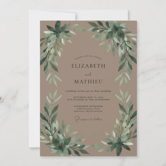 Invitation Mariage à l'argile Émeraude Feuillage Eucalyptus (Devant)