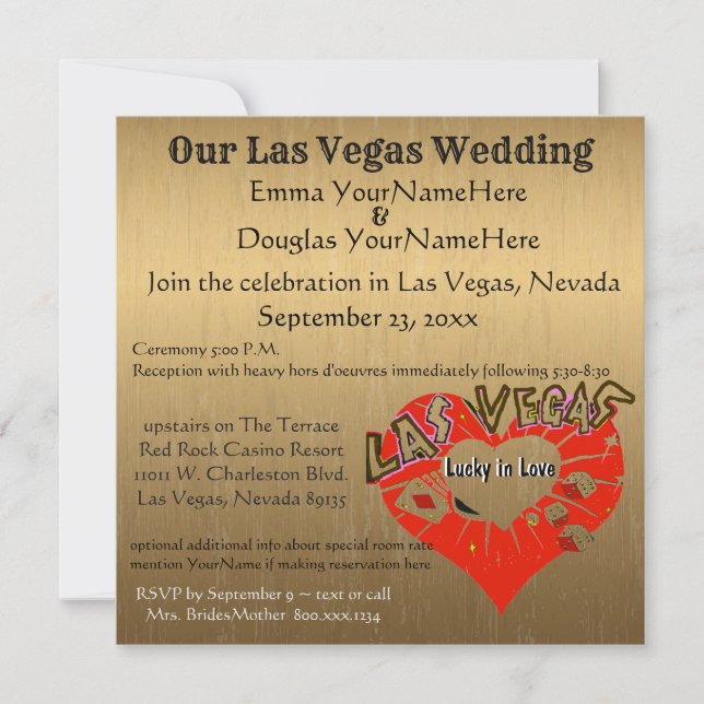 Invitation Mariage à Las Vegas Or (Devant)