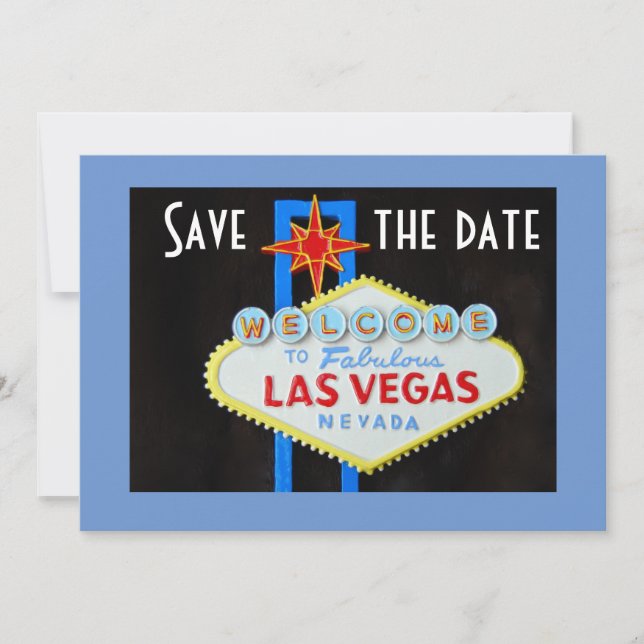 Invitation Mariage à Las Vegas Sauvegarder la date Bleu (Devant)