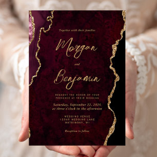 Invitation Mariage à l'écriture en agate rouge de Bourgogne