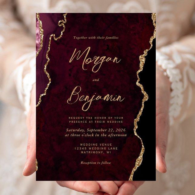 Invitation Mariage à l'écriture en agate rouge de Bourgogne (Créateur téléchargé)