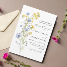 Mariage à l'écriture florale bleue et jaune