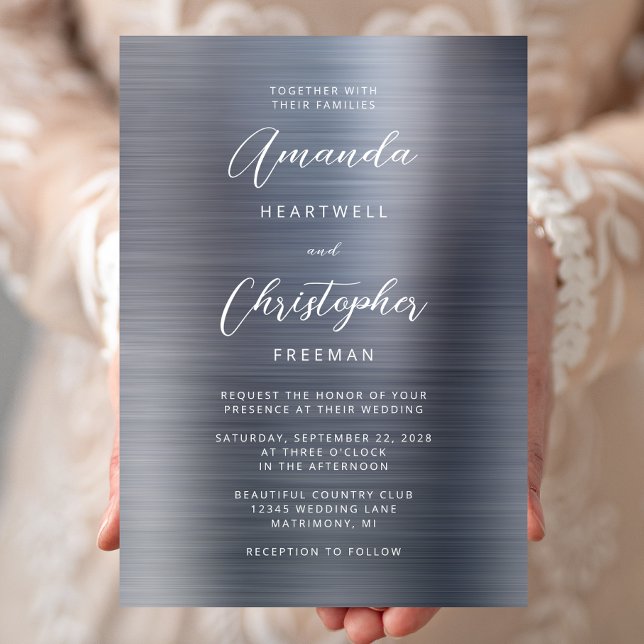 Invitation Mariage à l'écriture métallique argentée brossée (Créateur téléchargé)
