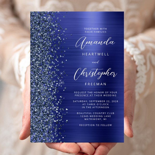 Invitation Mariage à l'écriture métallisée bleu marine (Créateur téléchargé)