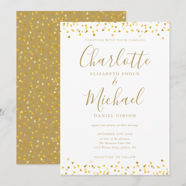 Invitation Mariage à l'écriture signature avec confettis coeu (Devant / Derrière)