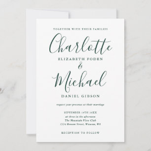 Invitation Mariage à l'écriture signature vert émeraude