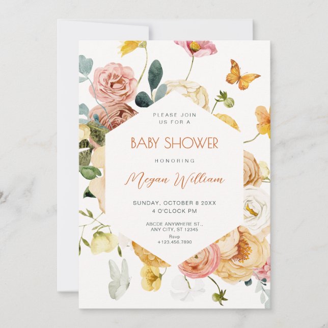 Invitation Mariage à l'élégance florale aquarelle (Devant)