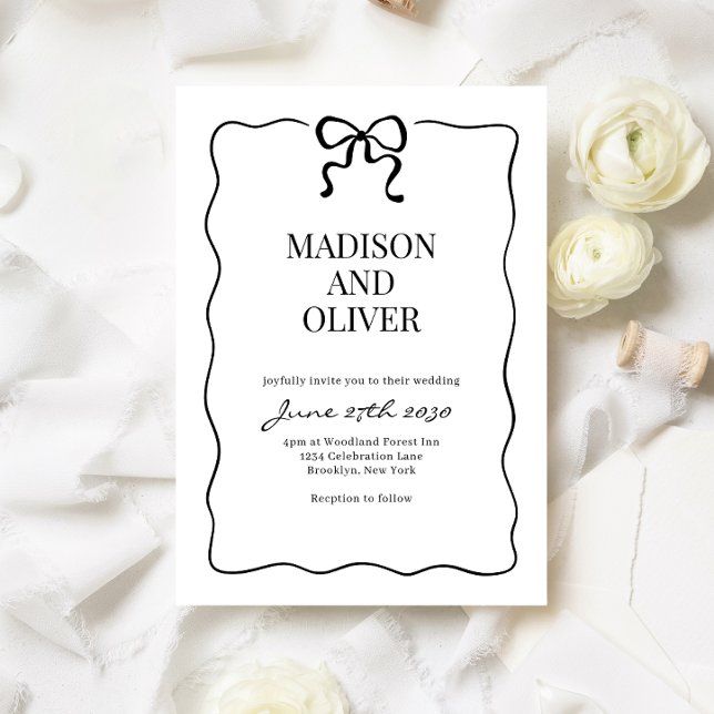 Invitation Mariage à l'élégance noire avec nœud papillon fant (Créateur téléchargé)