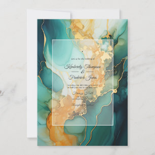 Invitation Mariage à l'encre alcoolique or et émeraude