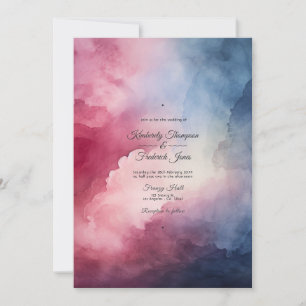 Invitation Mariage à l'encre aquarelle Bourgogne et marine