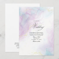 Mariage à l'encre d'alcool Bleu et Or Pastel Doux