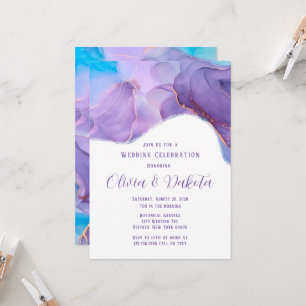 Invitation Mariage à l'encre d'alcool sarcelle pourpre éthéré