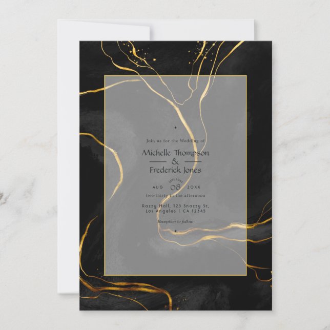 Invitation Mariage à l'encre de luxe noir et or (Devant)